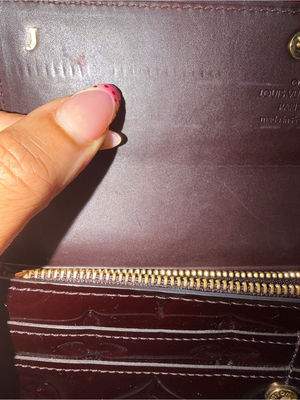 Louis Vuitton Vernis Sarah Wallet Burgundy Patent Leather Monogram Box Dust Bag - Picture 13 of 14